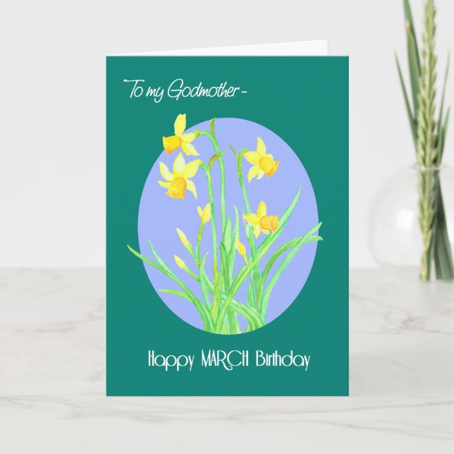 Pretty Daffodils March Birthday for Godmother Card (Front)
