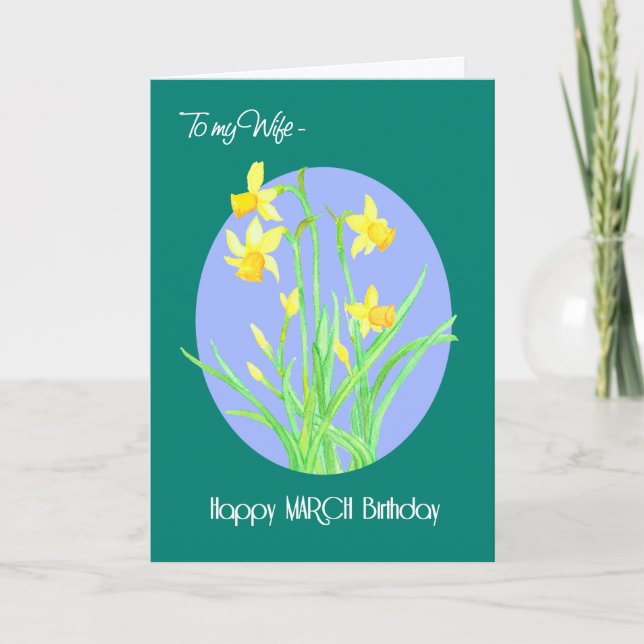 Pretty Daffodils March Birthday for Wife Card (Front)