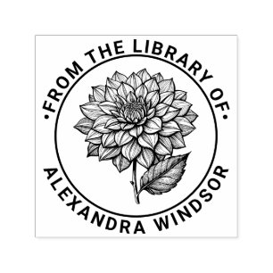 Pretty Dahlia Bloom Blossom Library Book Name Self-inking Stamp