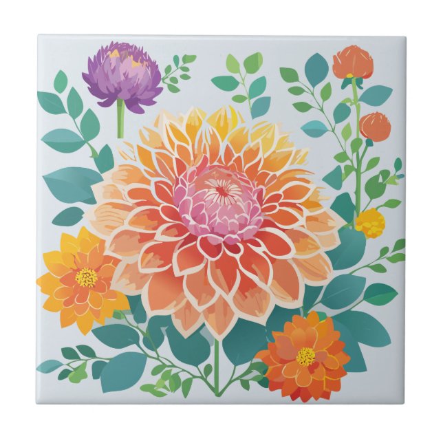 Pretty Dahlia Ceramic Tile (Front)