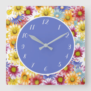 Pretty Dainty Colourful Daisies Floral Flowers Square Wall Clock