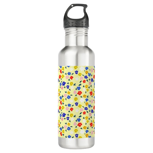 Pretty Dainty Cute Floral on Pastel Yellow 710 Ml Water Bottle (Front)