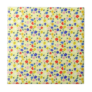 Pretty Dainty Cute Floral on Pastel Yellow Ceramic Tile