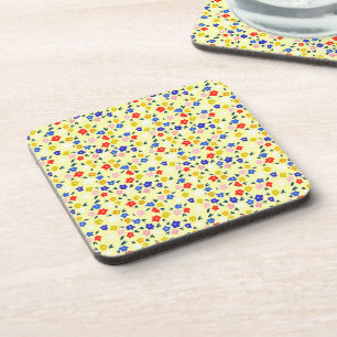 Pretty Dainty Cute Floral on Pastel Yellow Coaster