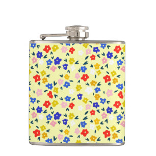 Pretty Dainty Cute Floral on Pastel Yellow Hip Flask