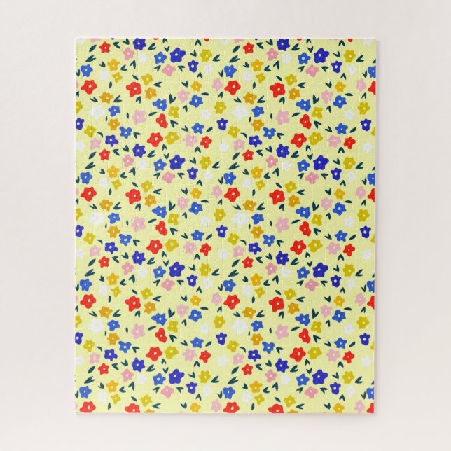 Pretty Dainty Cute Floral on Pastel Yellow Jigsaw Puzzle (Vertical)