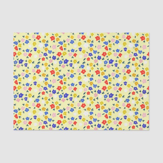 Pretty Dainty Cute Floral on Pastel Yellow Tissue Paper (Front)