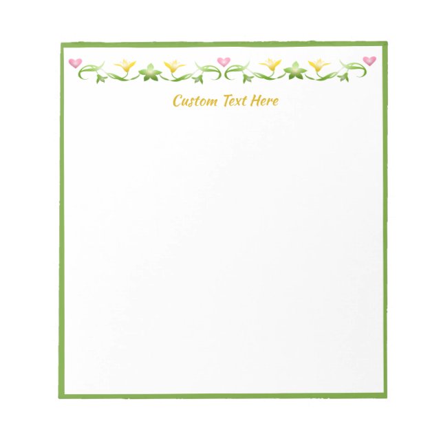 Pretty Dainty Flower Heart Border Personalised Notepad (Front)