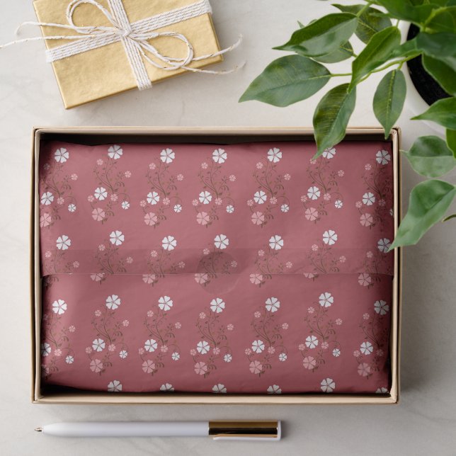 Pretty Dainty Red Burgundy Floral Pattern  Tissue Paper (Gift)