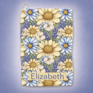 Pretty Daisies and Lavender Flowers Personalised Golf Towel