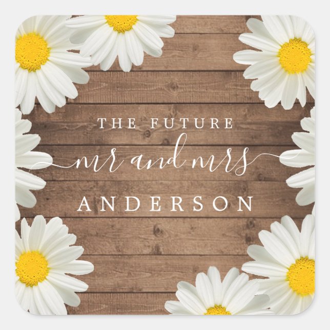 Pretty Daisies Future Mr Mrs Return Address Square Sticker (Front)