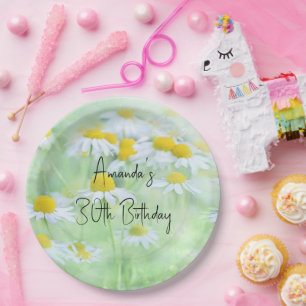 Pretty Daisies in a Field Photograph Birthday Paper Plate