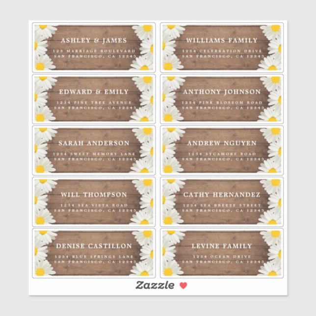 Pretty Daisies Rustic Wood Guest Address Labels (Sheet)