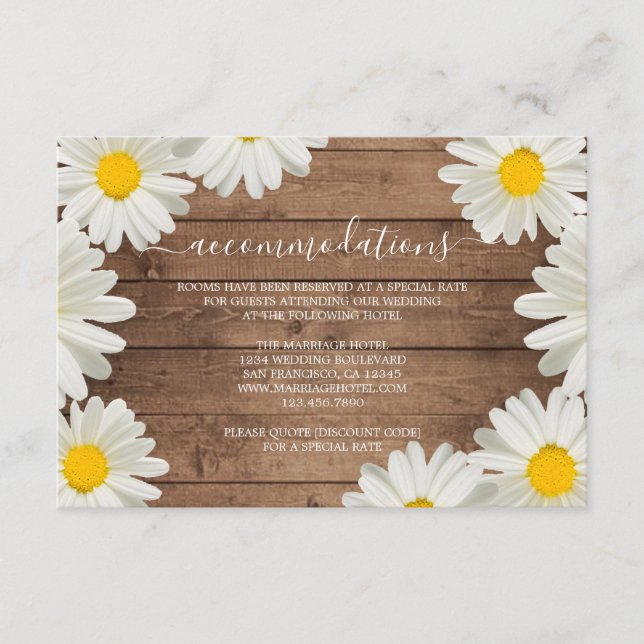 Pretty Daisies Rustic Wood Wedding Information Enclosure Card (Front)