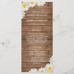 Pretty Daisies White Floral Rustic Wood Wedding Program