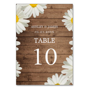 Pretty Daisies White Floral Rustic Wood Wedding Table Number