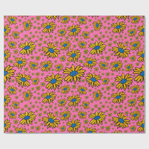 Pretty Daisies Yellow Blue Pink  Wrapping Paper