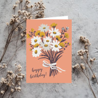 Pretty Daisy Bouquet CUSTOM Drawing Happy Birthday