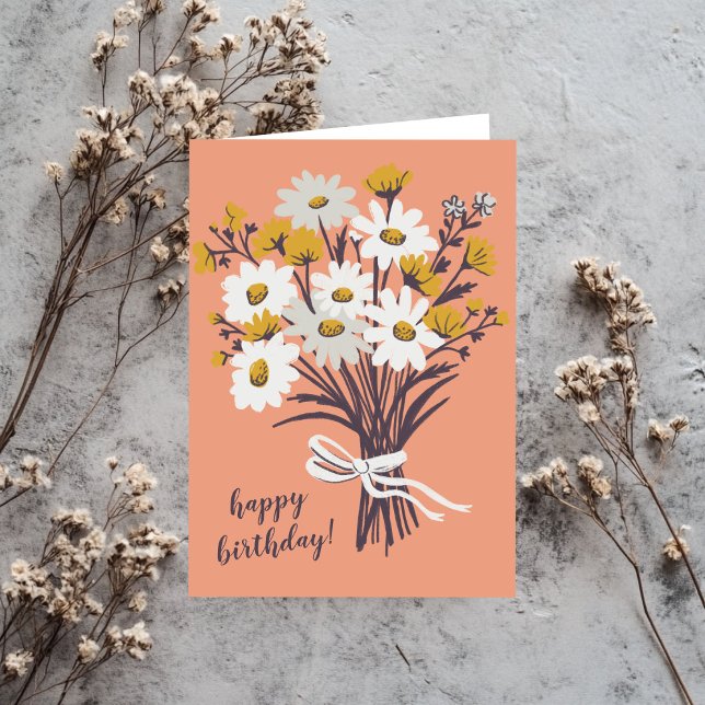 Pretty Daisy Bouquet CUSTOM Drawing Happy Birthday Card (Pretty Daisy Bouquet CUSTOM Drawing Happy Birthday Card
)