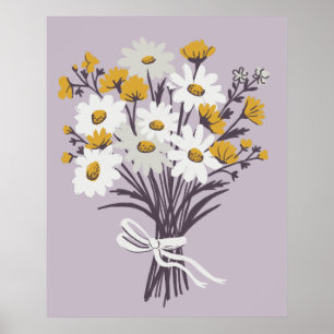 Pretty Daisy Bouquet Retro Modern Colourful Art Poster