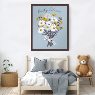 Pretty Daisy Bouquet Retro Modern CUSTOM BABY NAME Poster