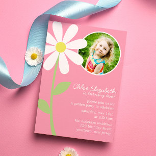 Pretty Daisy Flower Photo Birthday Invitation