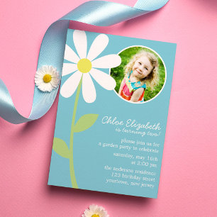 Pretty Daisy Flower Photo Birthday Invitation