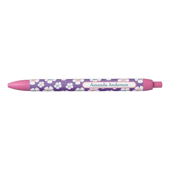 Pretty Daisy Flowers Custom Black Ink Pen (Front)