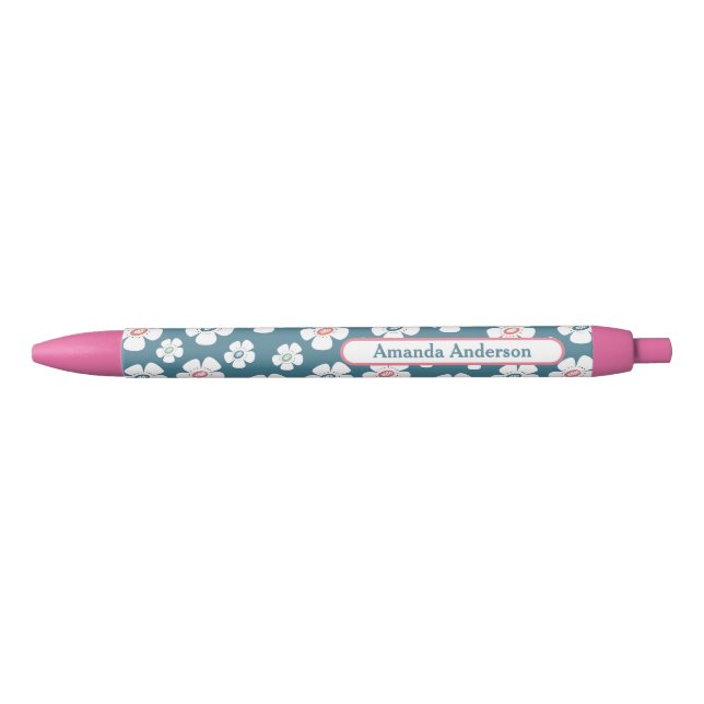 Pretty Daisy Flowers Custom Black Ink Pen (Front)
