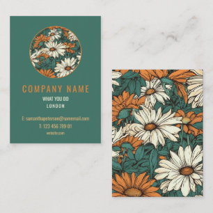 Pretty daisy, gold border modern business card