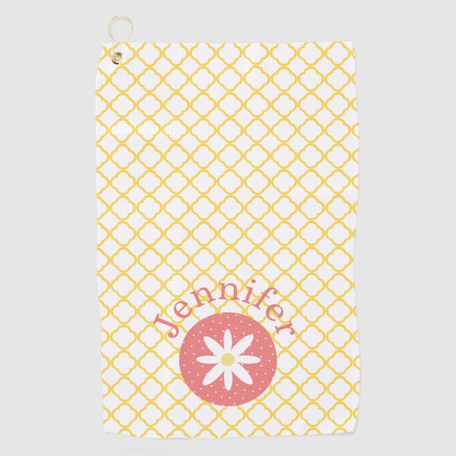 Pretty Daisy Personalised Golf Towel (Front)
