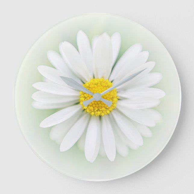Pretty Daisy White Yellow Flower Shabby Chic Clock (Front)