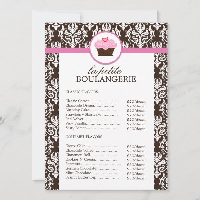 Pretty Damask Bakery Price List (Front)