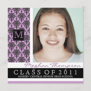 Pretty Damask Graduation Announcement Monogram