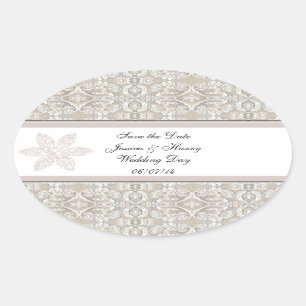 Pretty Damask Lace Design Oval Sticker