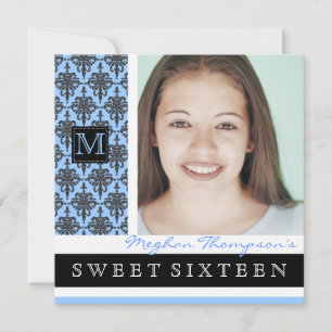 Pretty Damask Monogram Sweet 16 Party Invitation