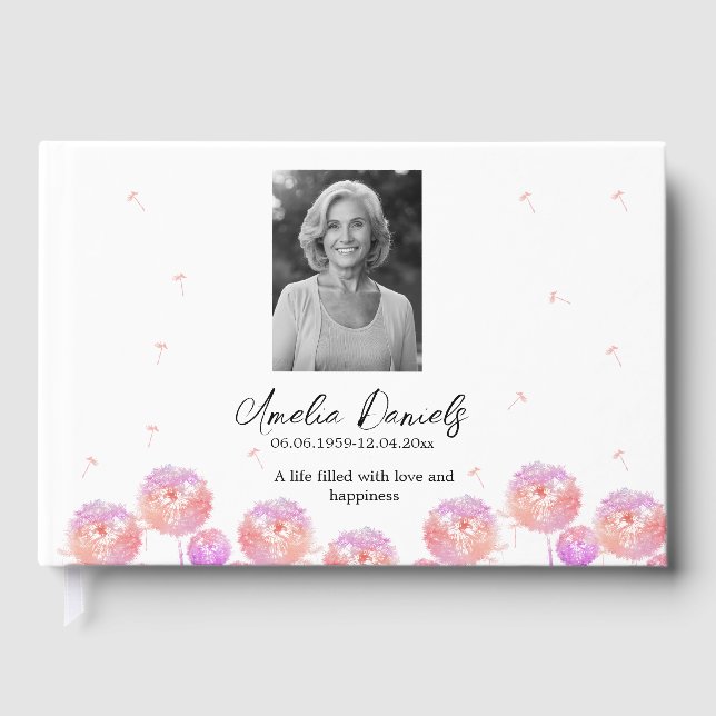 Pretty Dandelion in  Memory Photo Guest Book (Front)