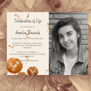 Pretty Dandelion Photo Celebration of Life Card
