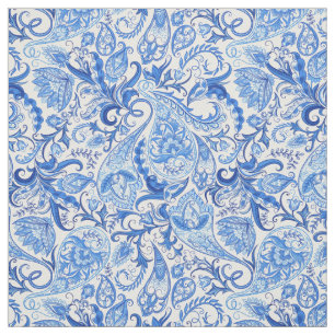 Pretty Dark And Light Blue Floral Paisley Pattern Fabric