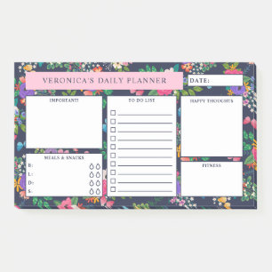 Pretty Dark Blue Floral Pattern Daily Planner Post-it Notes
