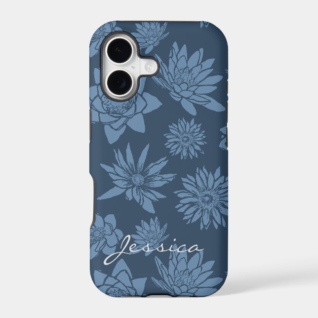Pretty Dark Blue Floral Pattern Personalised (Back)