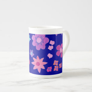 Pretty Dark Blue Flower-Power Bone China Mug