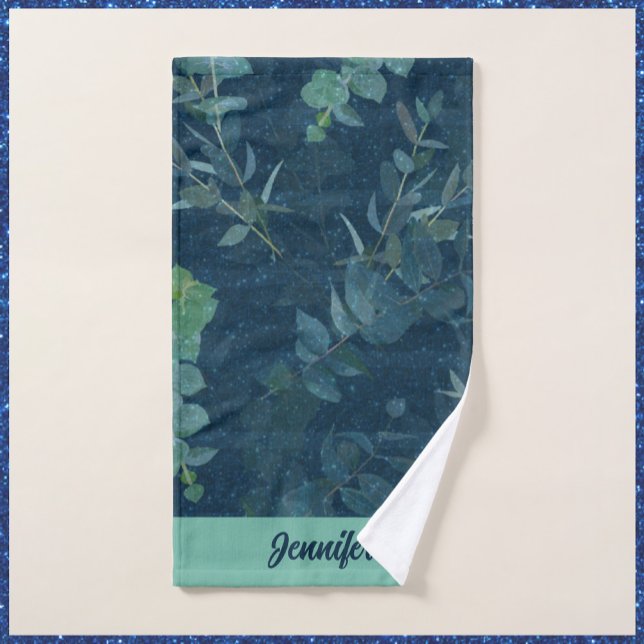 Pretty Dark Blue & Teal Green Leaves  Bath Towel Set (Bookmark my store: https://www.zazzle.com/store/capricepetit?rf=238091145531749709)