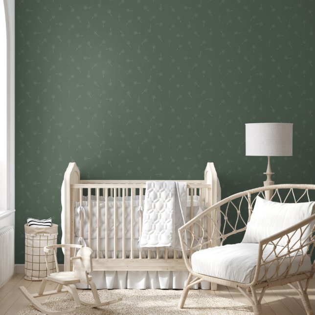 Pretty Dark Green Ditsy Daisy Simple Floral Wallpaper (Kids)