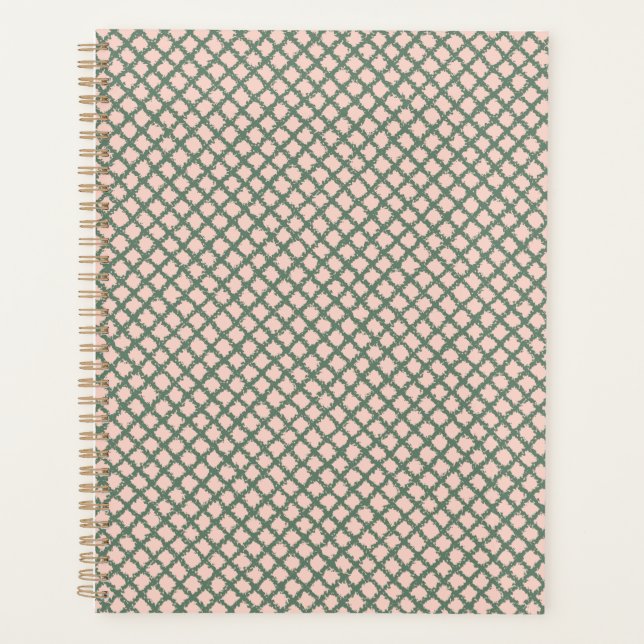 Pretty Dark Green Pastel Pink Plaid Pattern Planner (Front)