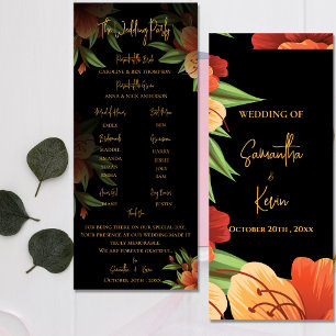 Pretty Dark Moody Orange Floral Wedding Program