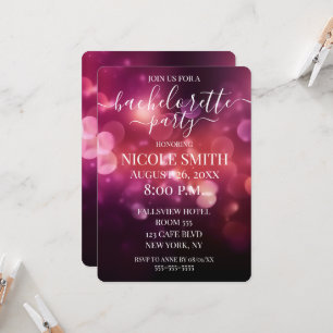 Pretty Dark Pink Glitter Bokeh Bachelorette Party Invitation
