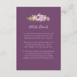 Pretty Dark Purple Flowers   Wedding Guest Details Enclosure Card