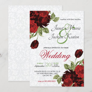 Pretty Dark Red Wedding Flowers Invitation