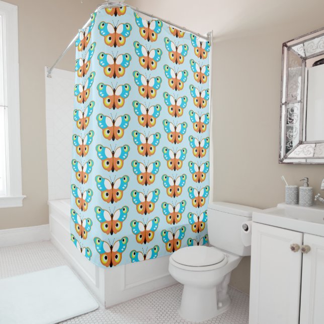Pretty Decorative Butterfly Pattern Shower Curtain (In Situ)